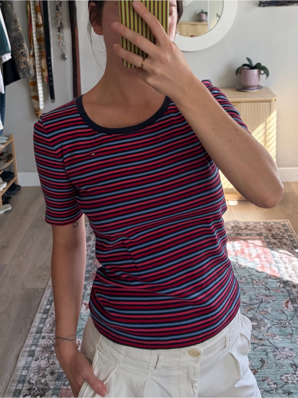 Tommy Hilfiger Y2K Striped Fitted Scoop Neck Tee Medium